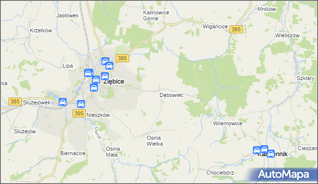 mapa Dębowiec gmina Ziębice, Dębowiec gmina Ziębice na mapie Targeo