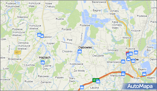 mapa Dębowiec powiat cieszyński, Dębowiec powiat cieszyński na mapie Targeo