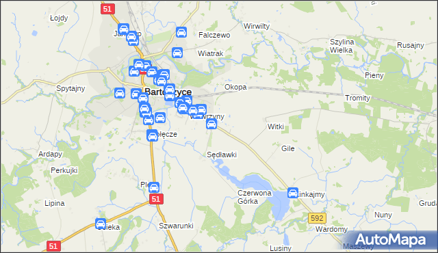 mapa Dębówko gmina Bartoszyce, Dębówko gmina Bartoszyce na mapie Targeo