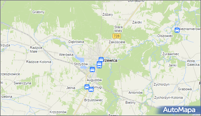 mapa Drzewica powiat opoczyński, Drzewica powiat opoczyński na mapie Targeo