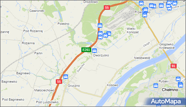 mapa Dworzysko gmina Świecie, Dworzysko gmina Świecie na mapie Targeo