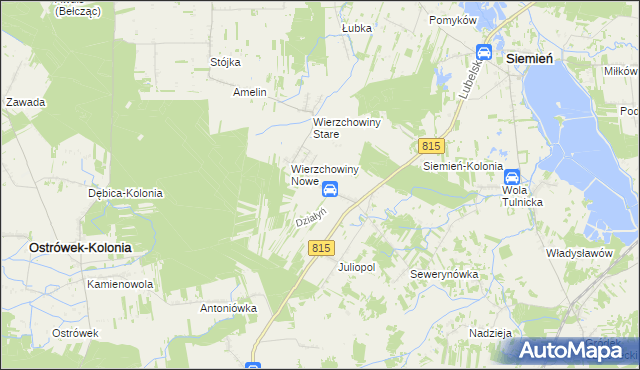 mapa Działyń gmina Siemień, Działyń gmina Siemień na mapie Targeo
