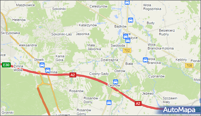mapa Dzierżązna gmina Zgierz, Dzierżązna gmina Zgierz na mapie Targeo
