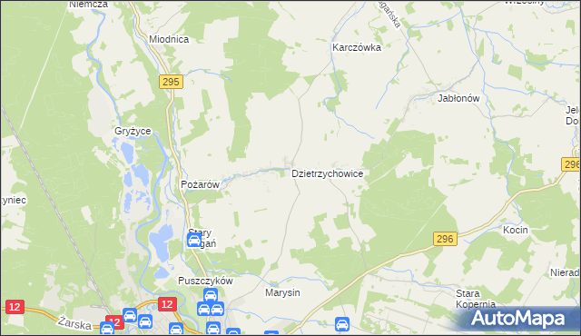 mapa Dzietrzychowice, Dzietrzychowice na mapie Targeo