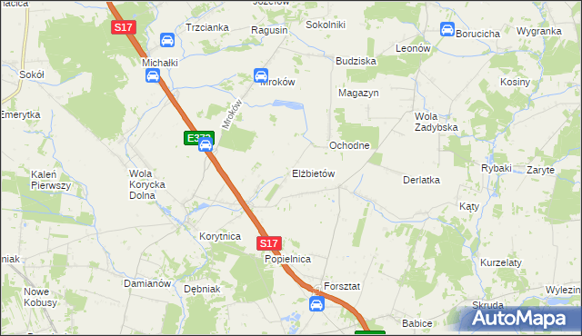 mapa Elżbietów gmina Trojanów, Elżbietów gmina Trojanów na mapie Targeo