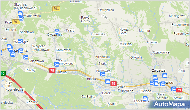 mapa Filipowice gmina Krzeszowice, Filipowice gmina Krzeszowice na mapie Targeo