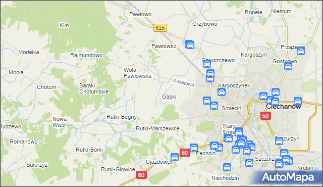 mapa Gąski gmina Ciechanów, Gąski gmina Ciechanów na mapie Targeo