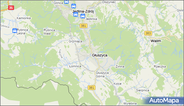 mapa Głuszyca powiat wałbrzyski, Głuszyca powiat wałbrzyski na mapie Targeo