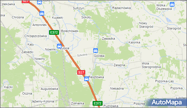 mapa Gocław gmina Pilawa, Gocław gmina Pilawa na mapie Targeo