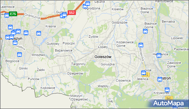 mapa Goleszów powiat cieszyński, Goleszów powiat cieszyński na mapie Targeo