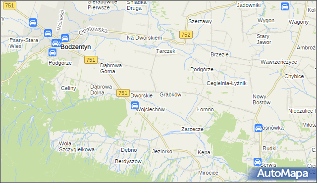 mapa Grabków gmina Pawłów, Grabków gmina Pawłów na mapie Targeo