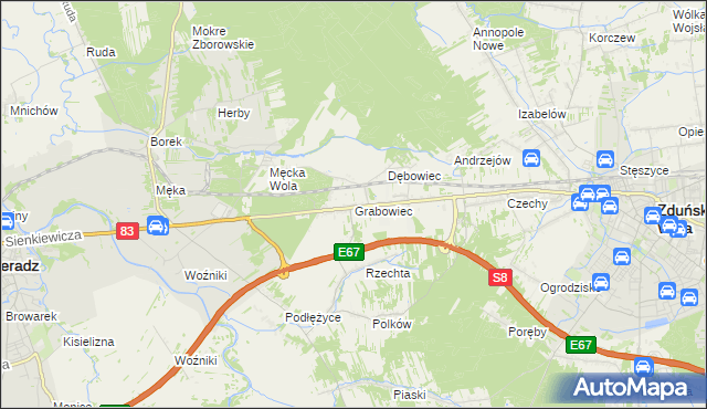 mapa Grabowiec gmina Sieradz, Grabowiec gmina Sieradz na mapie Targeo