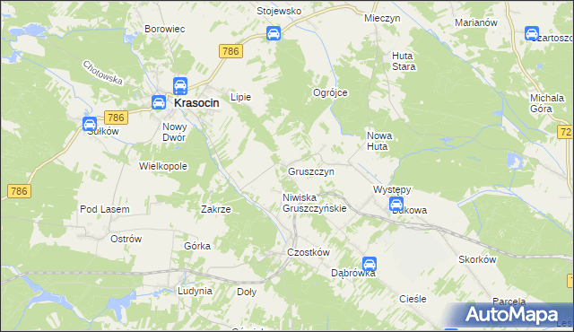 mapa Gruszczyn gmina Krasocin, Gruszczyn gmina Krasocin na mapie Targeo