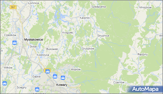 mapa Gruszków gmina Mysłakowice, Gruszków gmina Mysłakowice na mapie Targeo