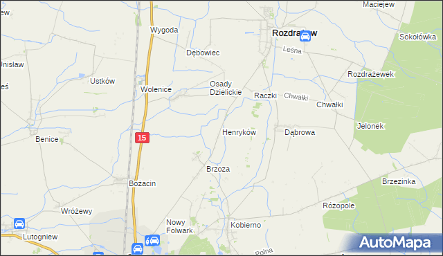 mapa Henryków gmina Rozdrażew, Henryków gmina Rozdrażew na mapie Targeo