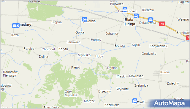 mapa Huby gmina Biała, Huby gmina Biała na mapie Targeo