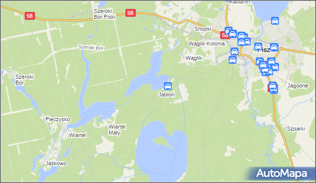 mapa Jabłoń gmina Pisz, Jabłoń gmina Pisz na mapie Targeo