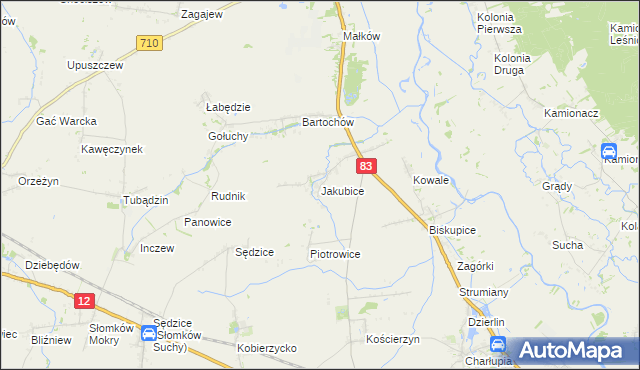 mapa Jakubice, Jakubice na mapie Targeo