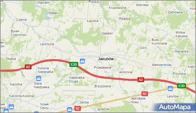 mapa Jakubów powiat miński, Jakubów powiat miński na mapie Targeo