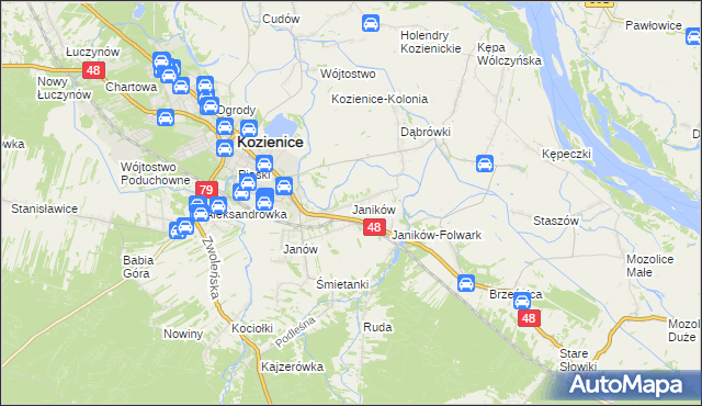 mapa Janików gmina Kozienice, Janików gmina Kozienice na mapie Targeo