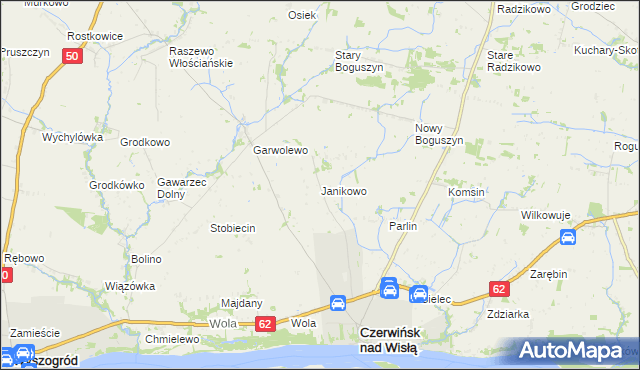 mapa Janikowo gmina Czerwińsk nad Wisłą, Janikowo gmina Czerwińsk nad Wisłą na mapie Targeo