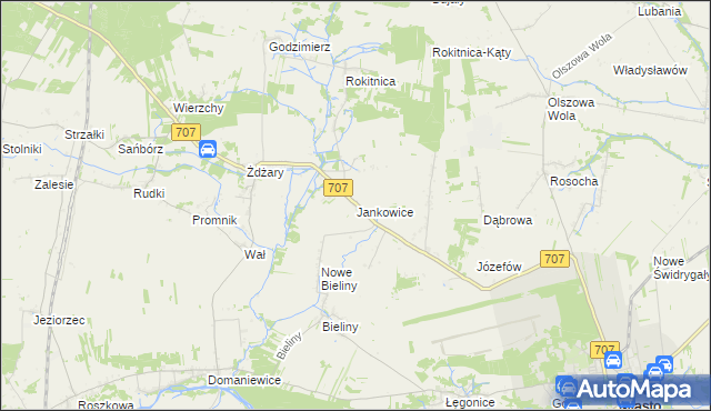 mapa Jankowice gmina Nowe Miasto nad Pilicą, Jankowice gmina Nowe Miasto nad Pilicą na mapie Targeo