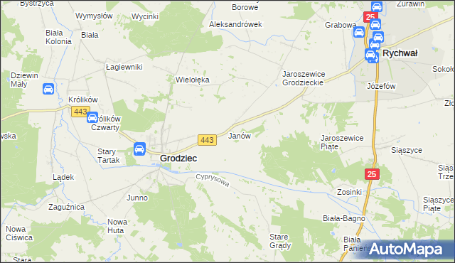 mapa Janów gmina Grodziec, Janów gmina Grodziec na mapie Targeo