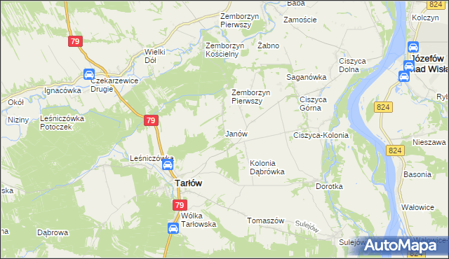 mapa Janów gmina Tarłów, Janów gmina Tarłów na mapie Targeo