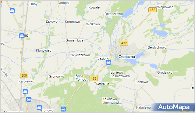 mapa Jeziorki gmina Osieczna, Jeziorki gmina Osieczna na mapie Targeo