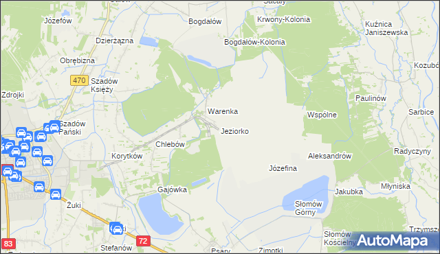 mapa Jeziorko gmina Przykona, Jeziorko gmina Przykona na mapie Targeo