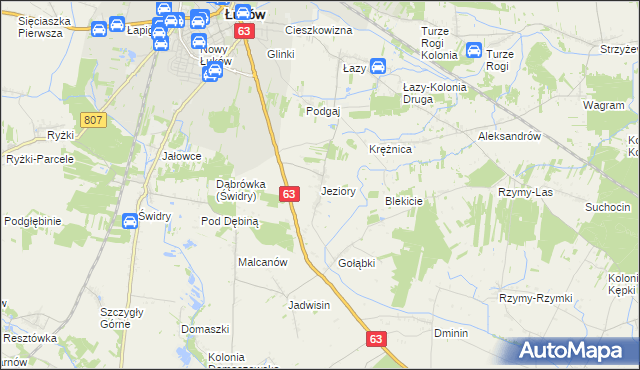mapa Jeziory gmina Łuków, Jeziory gmina Łuków na mapie Targeo