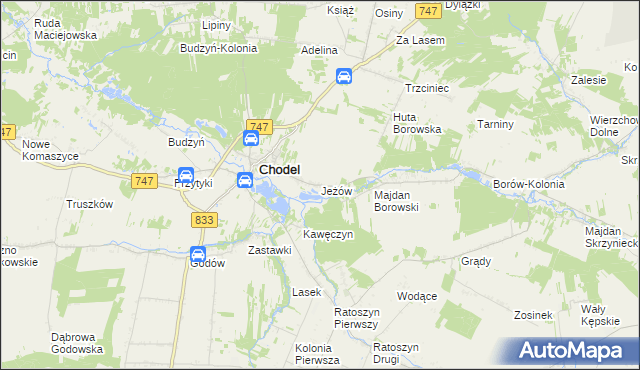mapa Jeżów gmina Chodel, Jeżów gmina Chodel na mapie Targeo