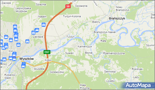 mapa Kamieńczyk gmina Wyszków, Kamieńczyk gmina Wyszków na mapie Targeo