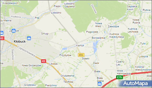 mapa Kamyk gmina Kłobuck, Kamyk gmina Kłobuck na mapie Targeo
