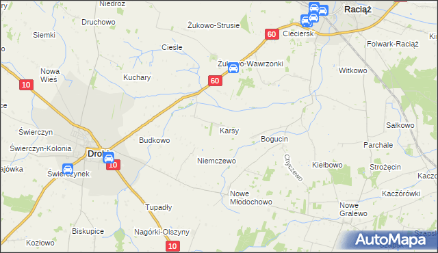 mapa Karsy gmina Drobin, Karsy gmina Drobin na mapie Targeo