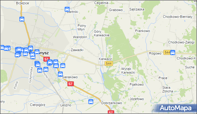 mapa Karwacz gmina Przasnysz, Karwacz gmina Przasnysz na mapie Targeo