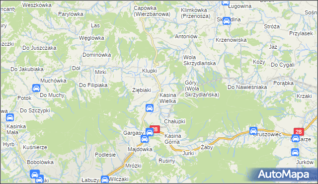 mapa Kasina Wielka, Kasina Wielka na mapie Targeo