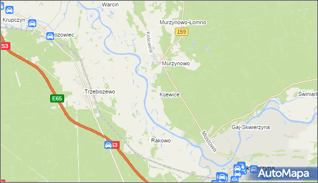 mapa Kijewice gmina Skwierzyna, Kijewice gmina Skwierzyna na mapie Targeo