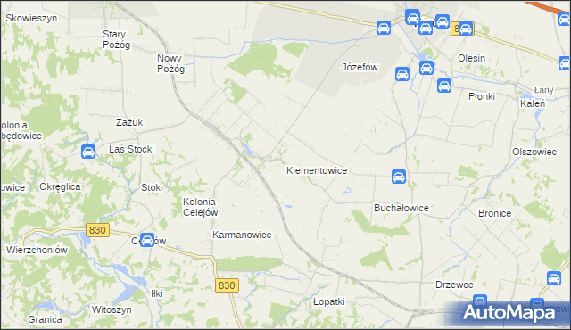 mapa Klementowice, Klementowice na mapie Targeo