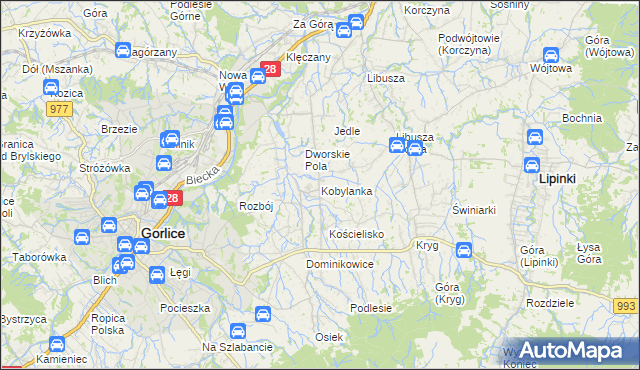 mapa Kobylanka gmina Gorlice, Kobylanka gmina Gorlice na mapie Targeo