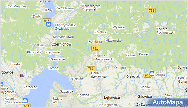 mapa Kocierz Moszczanicki, Kocierz Moszczanicki na mapie Targeo