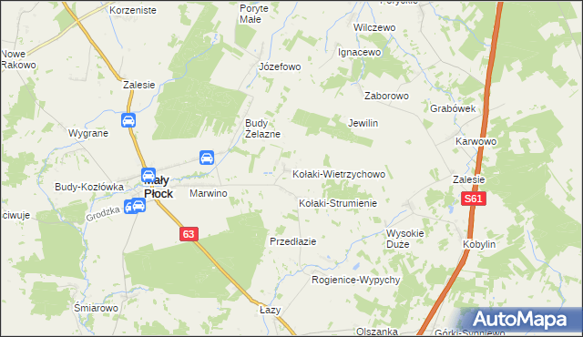 mapa Kołaki-Wietrzychowo, Kołaki-Wietrzychowo na mapie Targeo