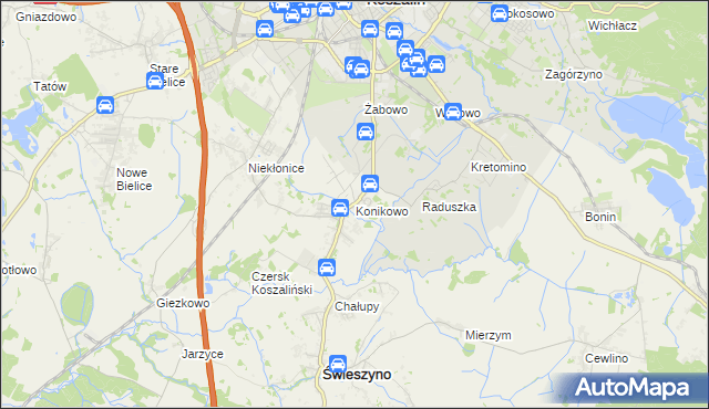 mapa Konikowo gmina Świeszyno, Konikowo gmina Świeszyno na mapie Targeo