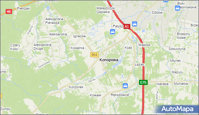 mapa Konopiska powiat częstochowski, Konopiska powiat częstochowski na mapie Targeo