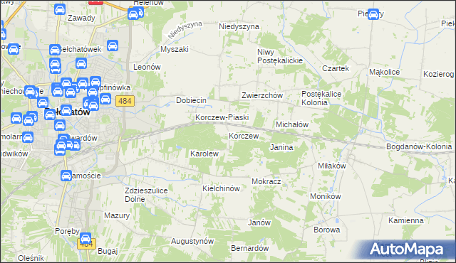 mapa Korczew gmina Bełchatów, Korczew gmina Bełchatów na mapie Targeo