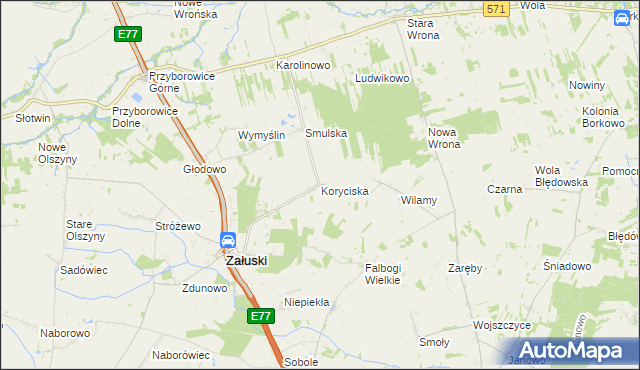 mapa Koryciska gmina Załuski, Koryciska gmina Załuski na mapie Targeo