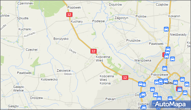 mapa Kościelna Wieś gmina Gołuchów, Kościelna Wieś gmina Gołuchów na mapie Targeo