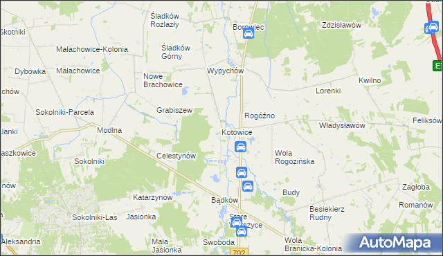 mapa Kotowice gmina Zgierz, Kotowice gmina Zgierz na mapie Targeo