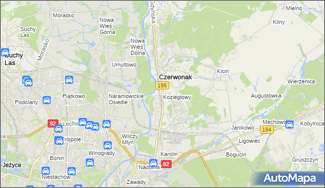 mapa Koziegłowy gmina Czerwonak, Koziegłowy gmina Czerwonak na mapie Targeo