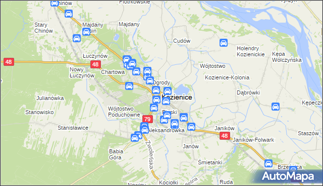 mapa Kozienice, Kozienice na mapie Targeo